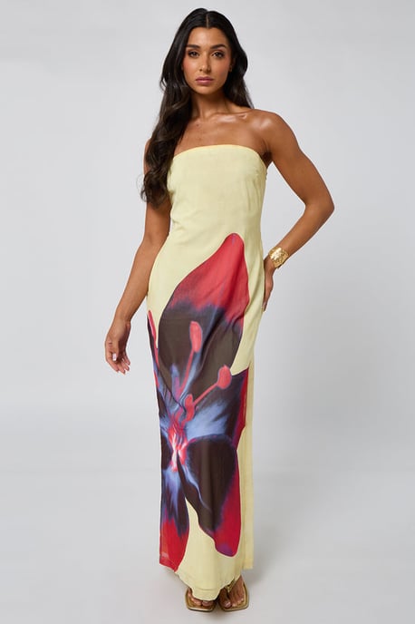 Bandeau Maxi Dress With Floral Print - Image 1