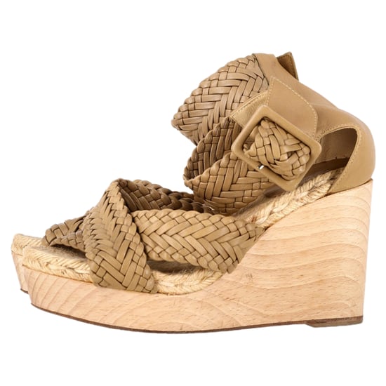 Hermès Criss-Cross Ankle Strap Wedges in Beige Leather - Image 4