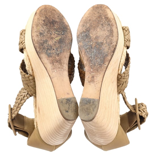 Hermès Criss-Cross Ankle Strap Wedges in Beige Leather - Image 6