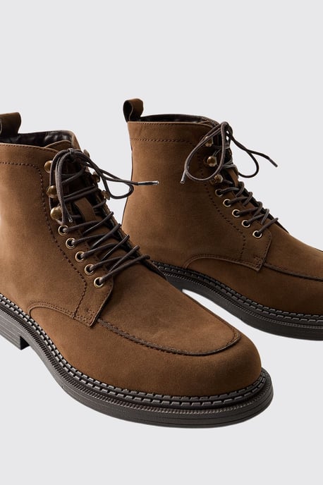 Faux Suede Chunky Sole Hiking Detail Boots - Image 3