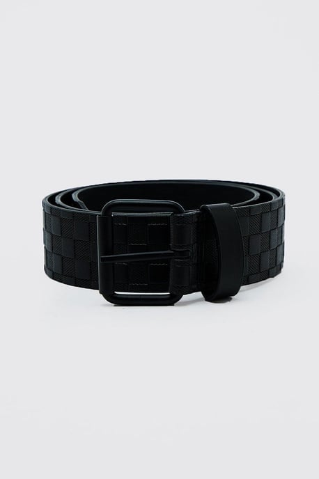 Faux Leather Embossed Checkerboard Belt - Image 1