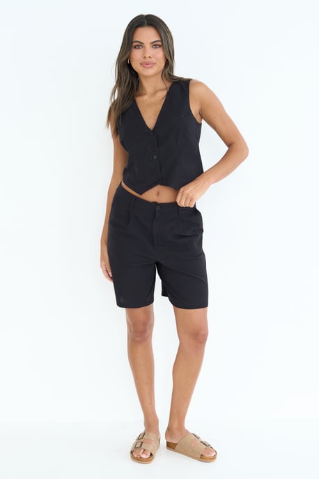 Black Linen Blend Short - Image 1