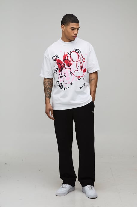 Oversized Extended Neck Disney Mickey & Minnie Mouse License Printed T-Shirt - Image 4