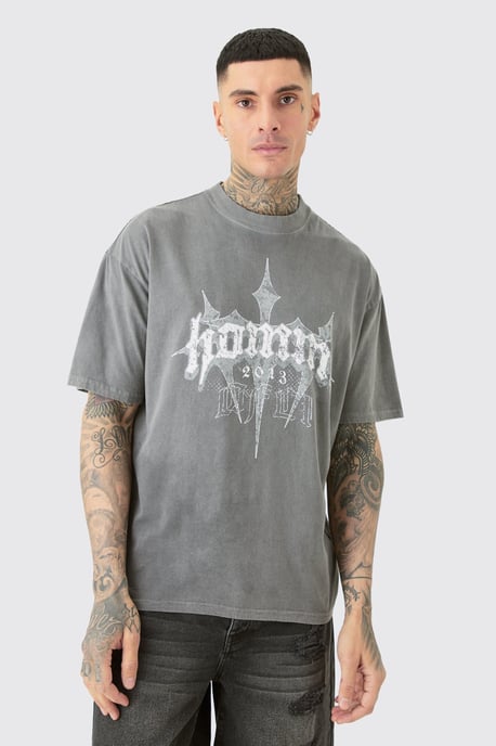 Tall Oversized Homme Cross T-shirt In Grey - Image 1