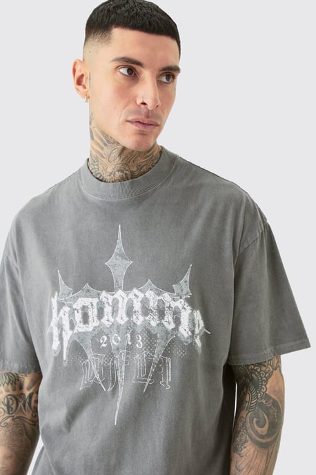 Tall Oversized Homme Cross T-shirt In Grey - Image 3