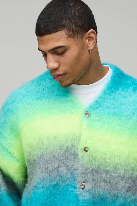 Oversized Boxy Ombre Fluffy Knitted Cardigan - Image 3
