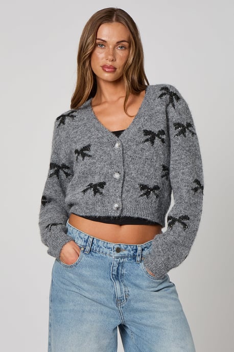 Urban Bliss Sequin Bow Detail Cardigan - Image 1