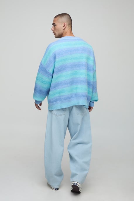 Oversized Boxy Fit Ombre Stripe Knitted Cardigan - Image 2