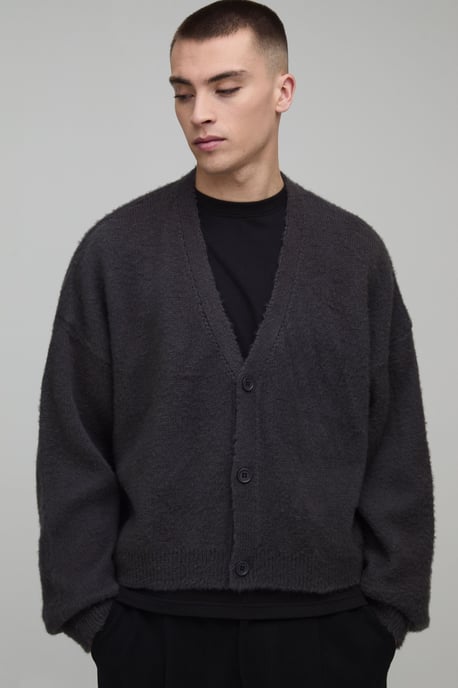 Shrunken Brushed Knitted Cardigan - Image 1