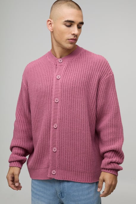 Oversized Fisherman Rib Knitted Button Up Cardigan - Image 1