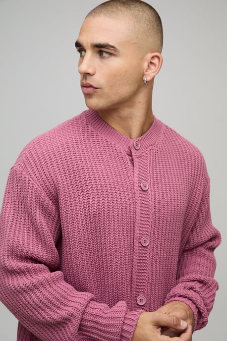 Oversized Fisherman Rib Knitted Button Up Cardigan - Image 3