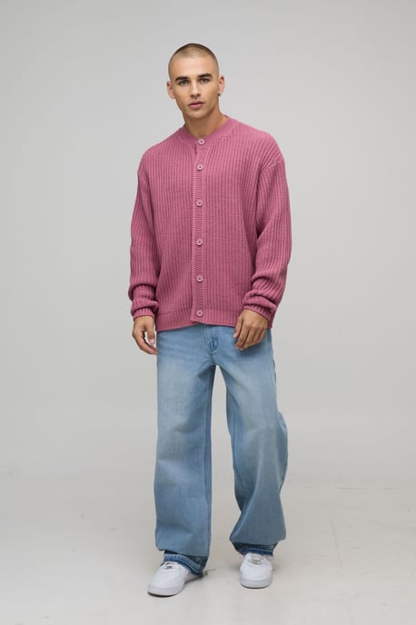 Oversized Fisherman Rib Knitted Button Up Cardigan - Image 4