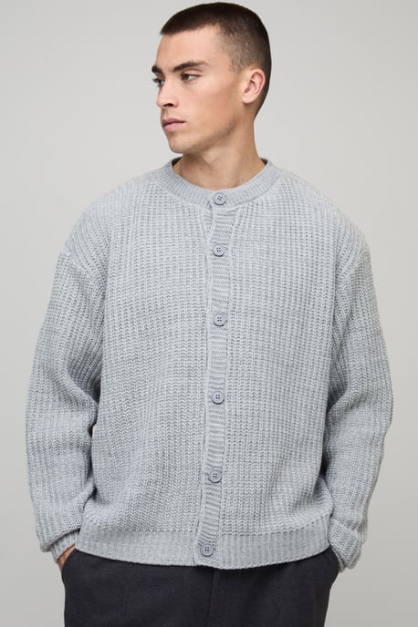 Oversized Fisherman Rib Knitted Button Up Cardigan - Image 1