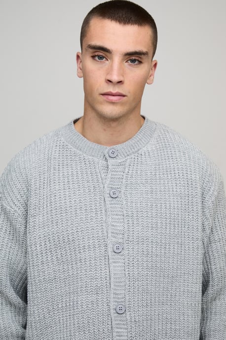 Oversized Fisherman Rib Knitted Button Up Cardigan - Image 3