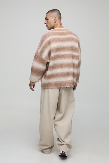 Oversized Boxy Fit Ombre Stripe Knitted Cardigan - Image 2