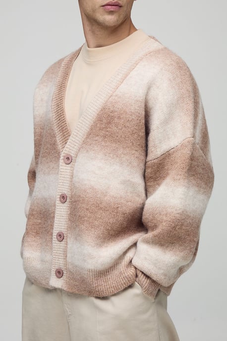 Oversized Boxy Fit Ombre Stripe Knitted Cardigan - Image 3