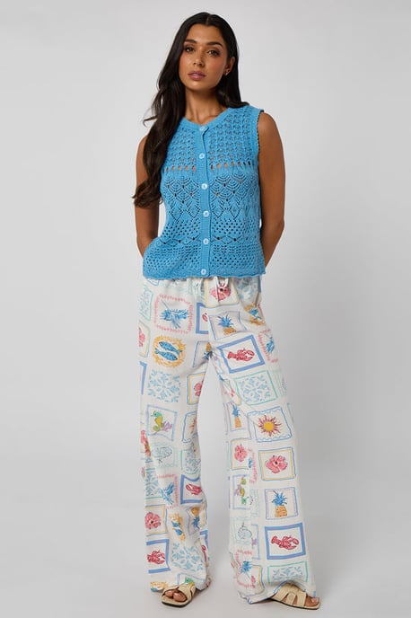 Linen-Look Elasticated Wide Leg Trouser - Image 1