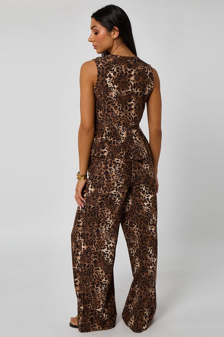 Leopard Linen-Look Elasticated Wide Leg Trouser - Image 4