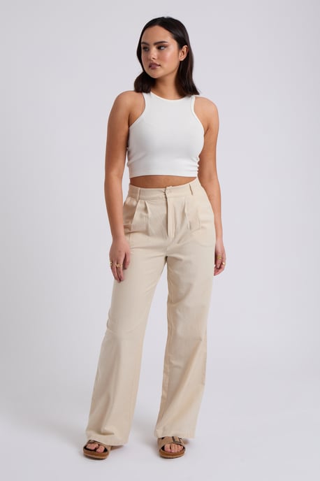 Beige Linen Blend Wide Leg Trouser - Image 1