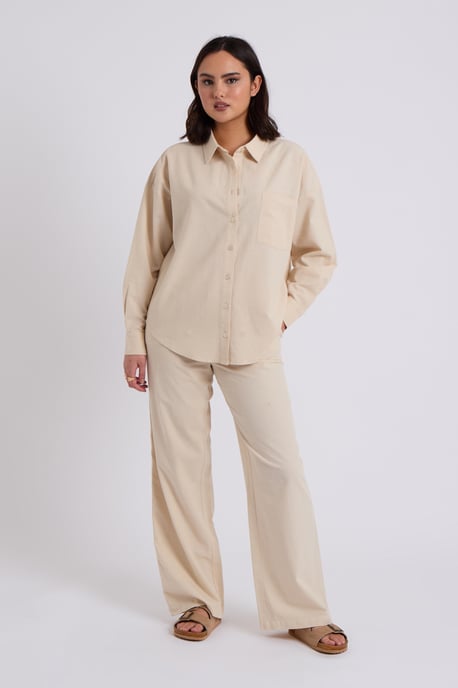 Beige Linen Blend Wide Leg Trouser - Image 2