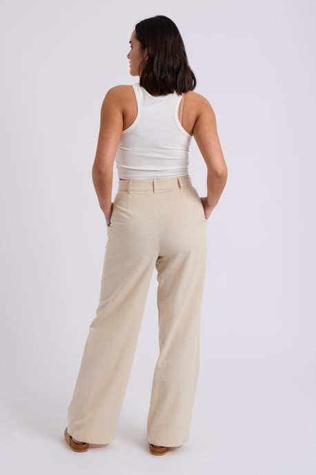 Beige Linen Blend Wide Leg Trouser - Image 3