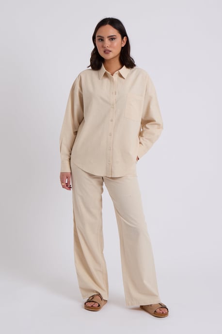 Beige Linen Blend Wide Leg Trouser - Image 4