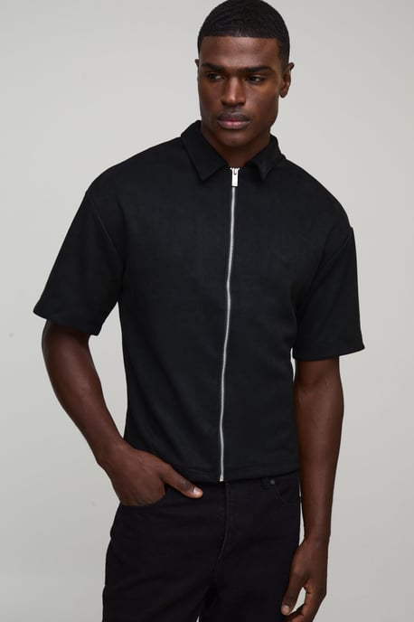Oversized Faux Suede Boxy Shirt - Image 1