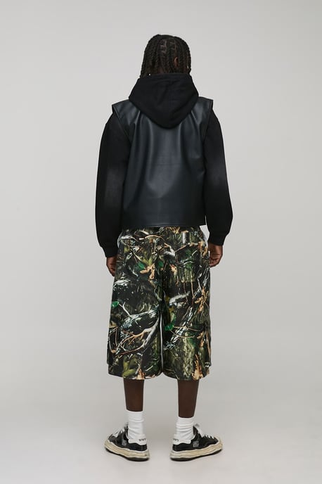 Baggy Fit Longline Printed Camo PU Jorts - Image 2