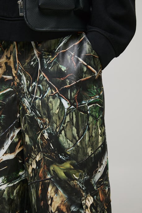 Baggy Fit Longline Printed Camo PU Jorts - Image 3