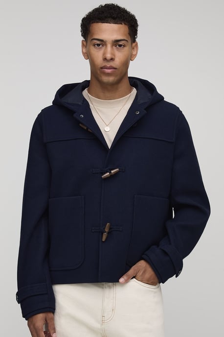 Oversized Boxy Fit Melton Toggle Hooded Duffle Coat - Image 1