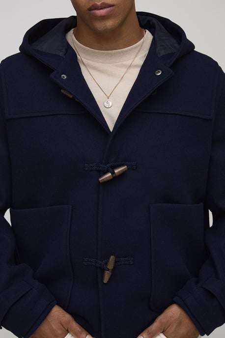 Oversized Boxy Fit Melton Toggle Hooded Duffle Coat - Image 3
