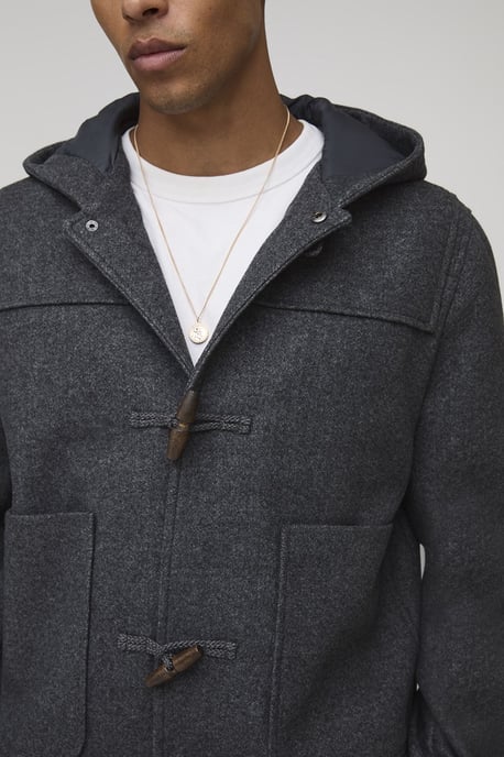 Oversized Boxy Fit Melton Toggle Hooded Duffle Coat - Image 3