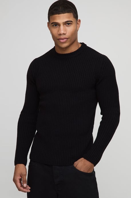 Muscle Fit Ribbed Knitted Jumper - Image 1