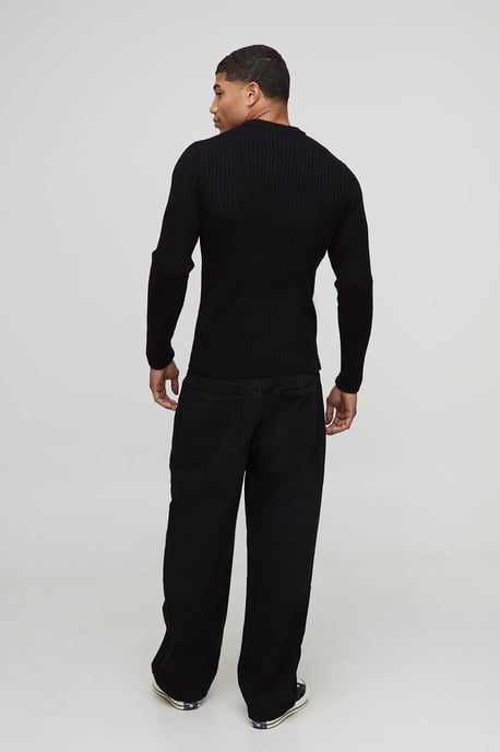 Muscle Fit Ribbed Knitted Jumper - Image 2