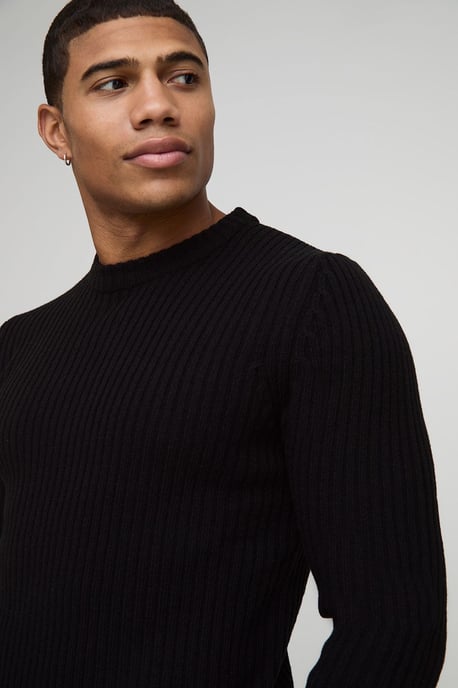 Muscle Fit Ribbed Knitted Jumper - Image 3