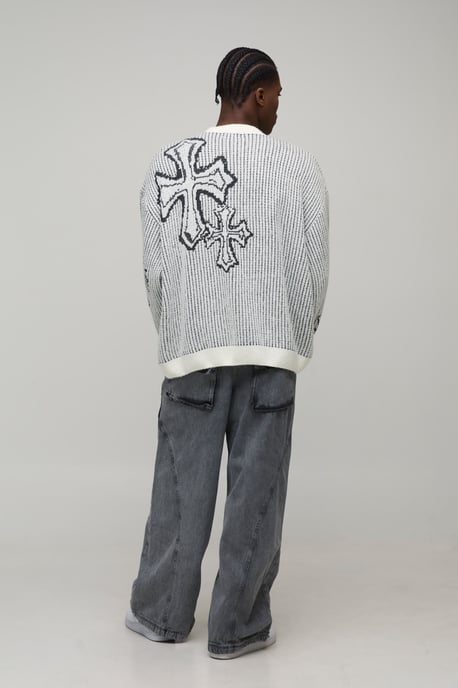 Tall Oversized Boxy Fluffy Cross Jacquard Knitted Jumper - Image 2