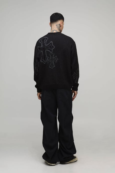 Tall Oversized Boxy Fluffy Cross Jacquard Knitted Jumper - Image 2