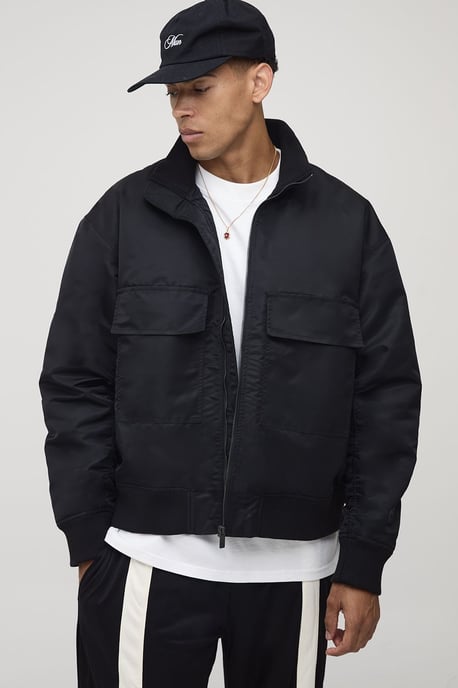 Oversized Fit Chunky Rib Funnel Neck Bomber Jacket - Image 3
