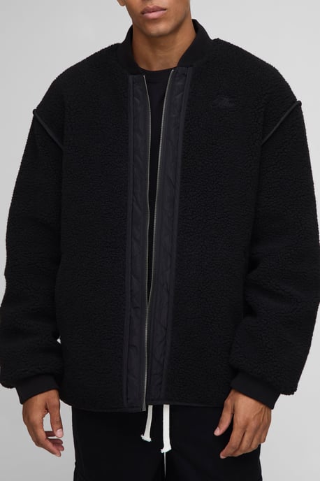 Oversized Fit Nylon Panel Borg Reversible Quilted Bomber Jacket - Image 1