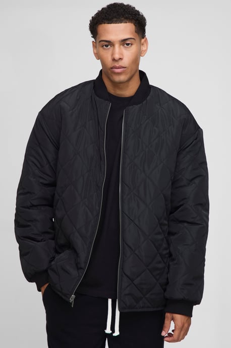 Oversized Fit Nylon Panel Borg Reversible Quilted Bomber Jacket - Image 3