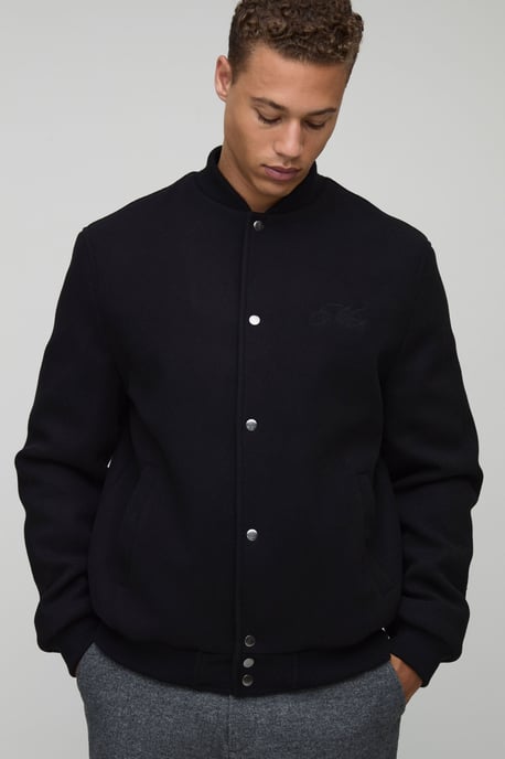 Tall Regular Fit Embroidered Melton Bomber Jacket - Image 1