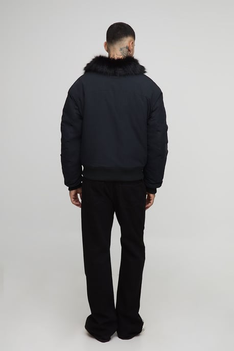 Tall Faux Fur Collar Regular Fit Bomber Jacket - Image 2