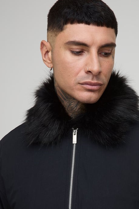 Tall Faux Fur Collar Regular Fit Bomber Jacket - Image 3