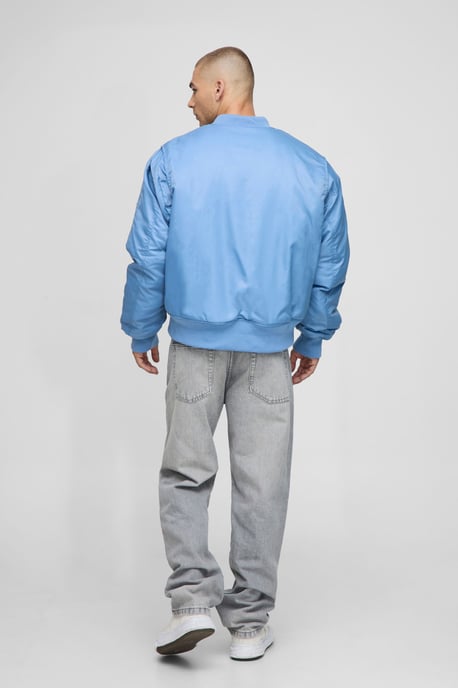 Oversized Boxy Curved Hem Nylon Bomber Jacket - Image 2