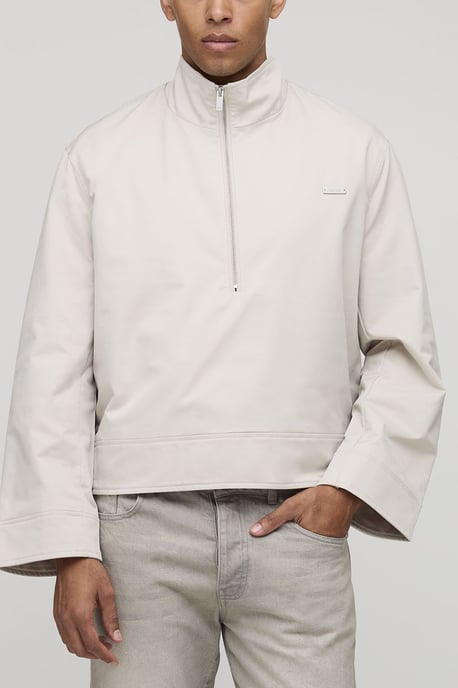 Oversized Boxy Fit Quarter Zip Collared Mac - Image 1