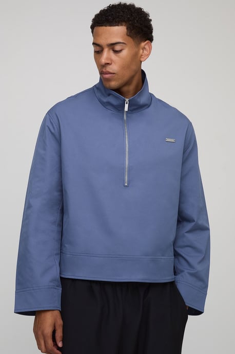 Oversized Boxy Fit Quarter Zip Collared Mac - Image 1