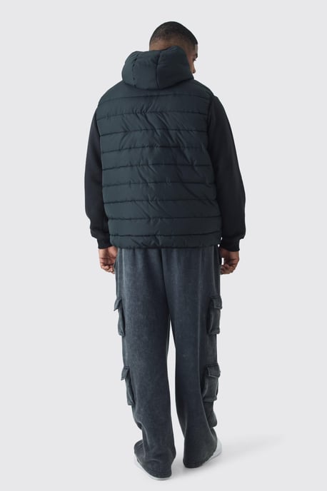 Plus Quilted Zip Through Hooded Regular Fit Gilet In Black - Image 2