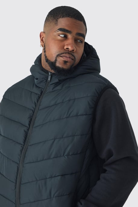 Plus Quilted Zip Through Hooded Regular Fit Gilet In Black - Image 3
