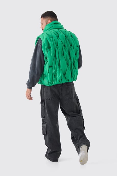 Plus Boxy Fit Hand Weft Padded Gilet In Green - Image 2