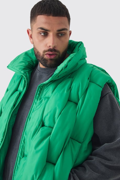 Plus Boxy Fit Hand Weft Padded Gilet In Green - Image 3